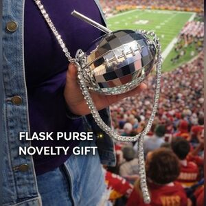 Disco Ball Football Flask Purse w Straw – Silver Novelty Party Bag NWT superbowl